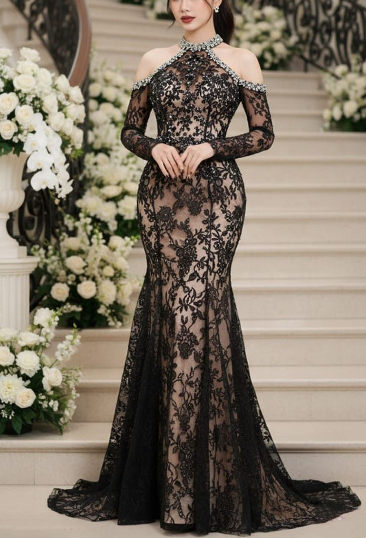 New Lace Fishtail Long-Sleeved Dress - Sexy And Mature Dress NV6330