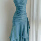 NiceVestidos – Ärmelloses, glänzendes, schmal geschnittenes, bodenlanges Abendkleid in Seeblau, NV5784