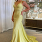 Robe de soirée longue argentée scintillante à bretelles spaghetti, style sirène, coupe ajustée, dos nu, jaune, robe de bal, robe de soirée formelle, nv3431