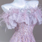 Lila funkelndes langes Ballkleid mit Perlen und Federn, nv4968