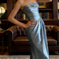 Silver-Blue Halter Cowl Neck Gown - Knot Corset Mermaid Evening/Red Carpet/Date Maxi Dress NV6822