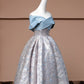 Blaues Blumenmuster, elegantes, langes Satin-Ballkleid, Abendkleid, Partykleid, NV4743