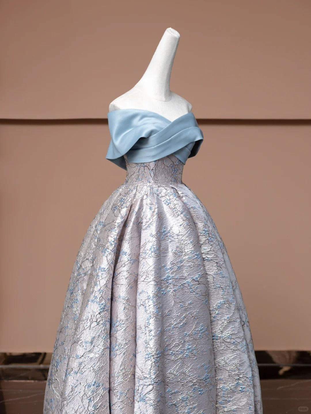 Blaues Blumenmuster, elegantes, langes Satin-Ballkleid, Abendkleid, Partykleid, NV4743