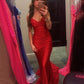 Red Sexy Spaghetti Strap V Neck Sleeveless Mermaid Satin Long Trailing Ball Gown Evening Dress Party Dress nv2455