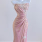 Rosa Mode exquisite Perlen lange Ballkleid Abendkleid Partykleid nv4726