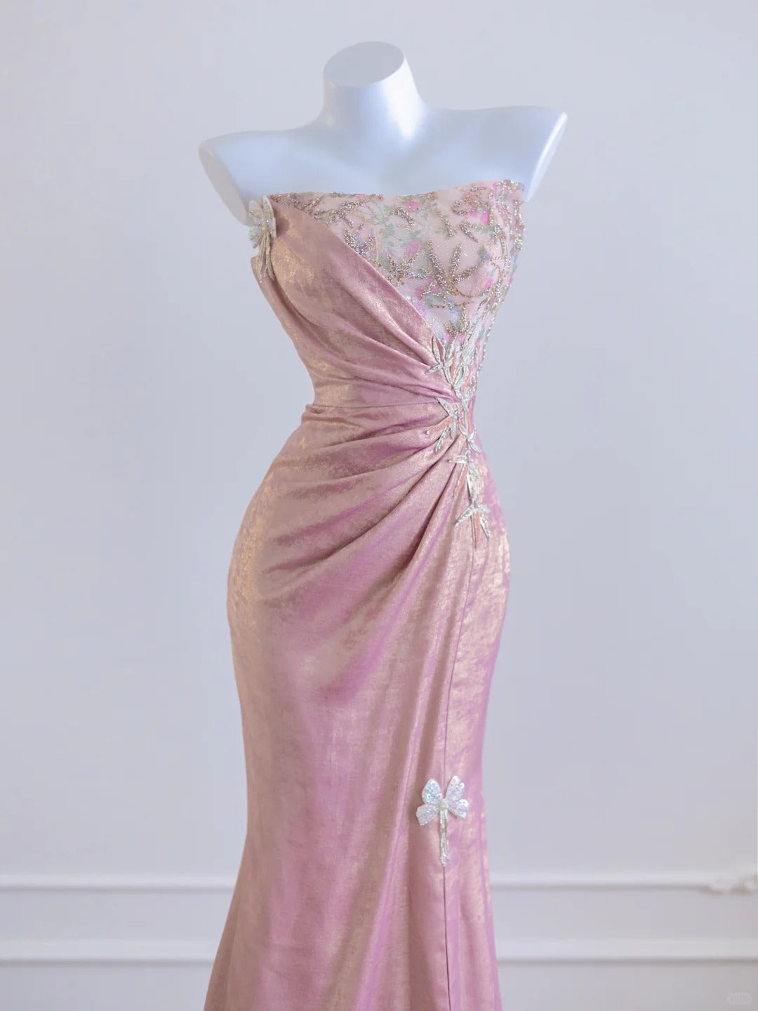 Rosa Mode exquisite Perlen lange Ballkleid Abendkleid Partykleid nv4726
