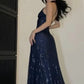 Navy Blue Fashion Elegant Low Cut V Neck Sequined Long Tulle Slit Evening Dress Prom Party Dress nv2609