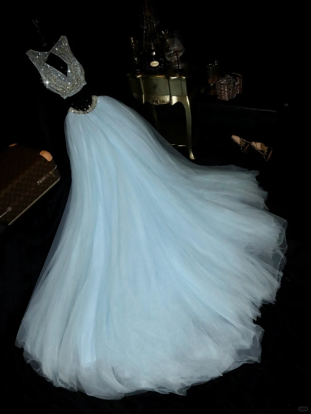 Blue gorgeous fashion long tulle ball gown evening dress party dress nv4309