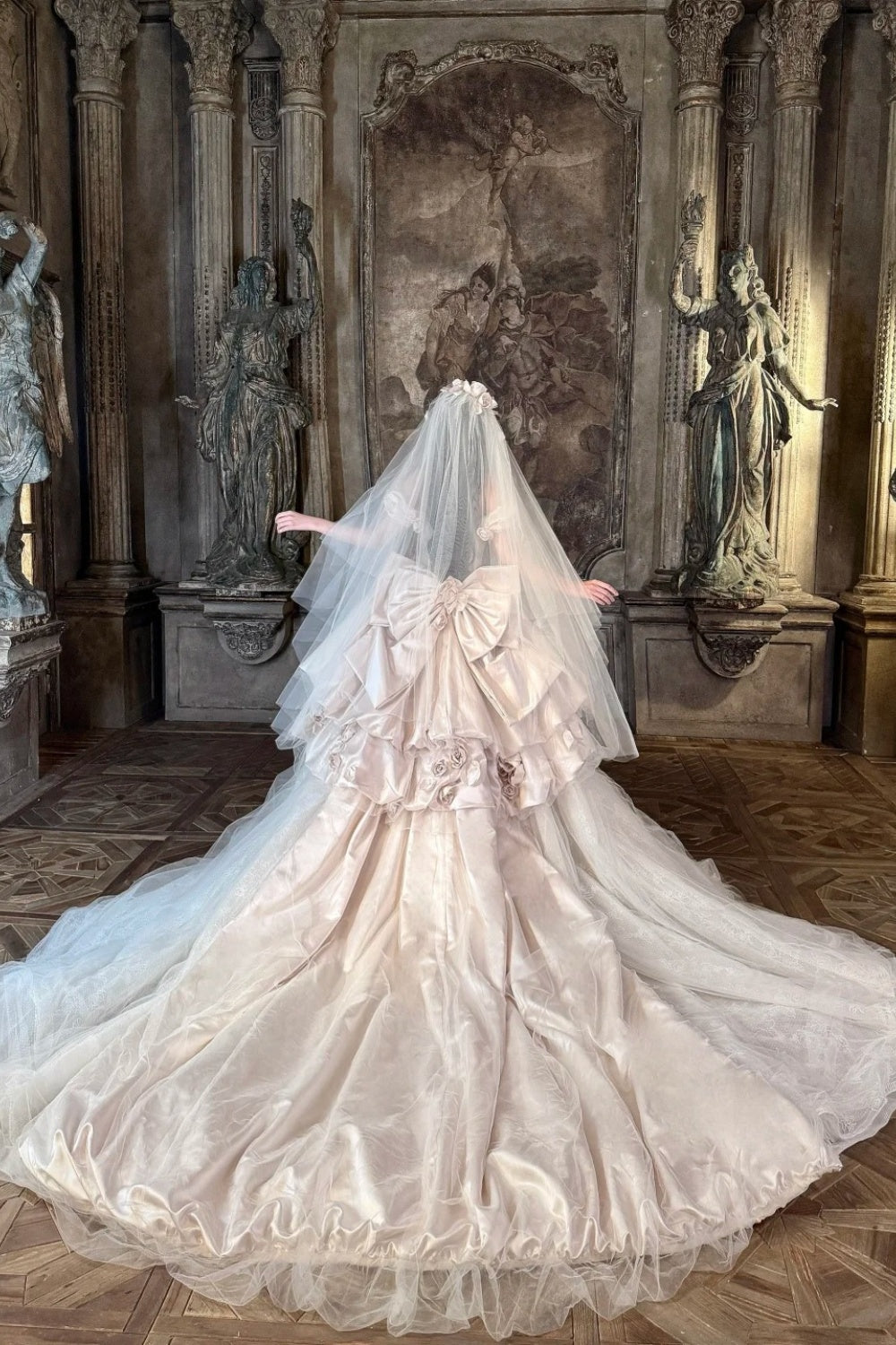 Sleeping Rose in a European Castle 🐚🤍🦢 Langes Vintage-Brautkleid NV6653