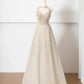 Robe de soirée longue en tulle, élégante et brillante, couleur champagne doré, robe de bal, robe de soirée, nv4753
