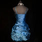 Robe de soirée courte en satin plissée et perlée, robe de cocktail bleue, nv4416