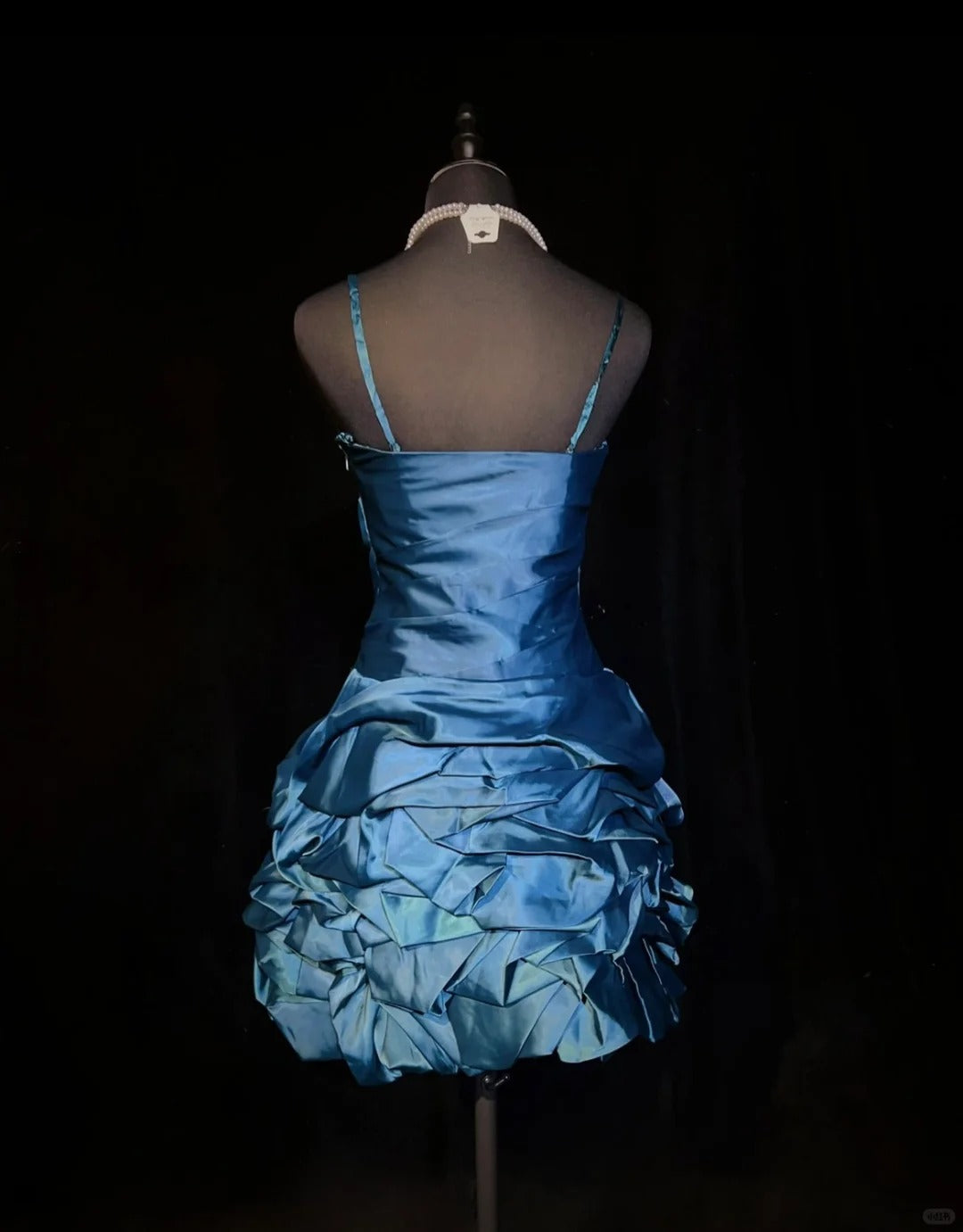 Robe de soirée courte en satin plissée et perlée, robe de cocktail bleue, nv4416