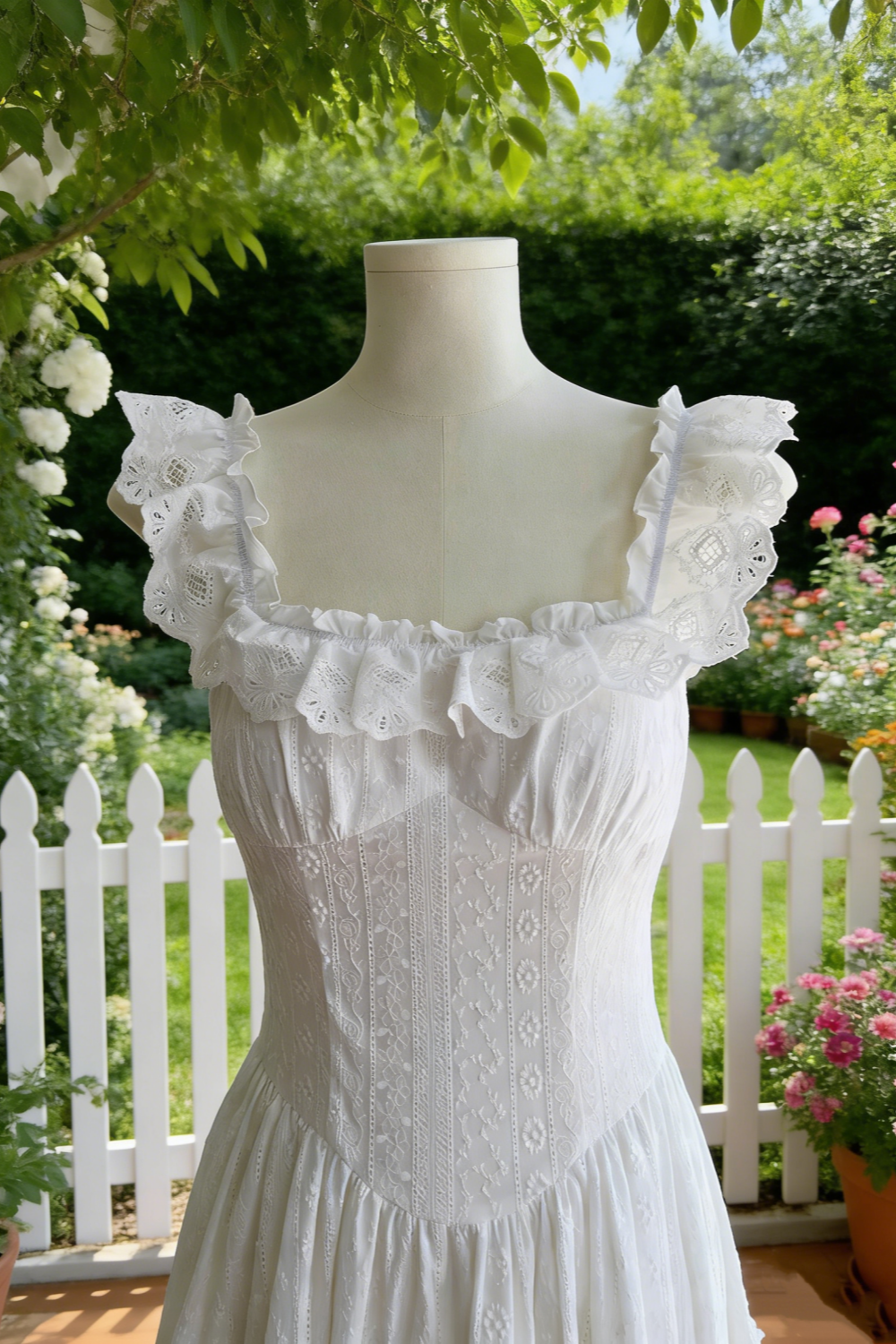 White Lace Flutter Sleeve Multi-Layer A-Line Maxi Dress - Gentle Style Date & Afternoon Tea Gown  NV6784