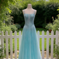 Ice blue lace sparkling thin suspender strapless chiffon grand dress  NV6787