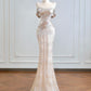 Light Gold Beaded Satin Long Tulle Prom Dress Evening Dress Party Dress nv4945