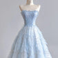 Robe de soirée longue en tulle et organza pailleté bleu clair brillant, longueur au sol, robe de bal, robe de remise de diplôme, nv5103