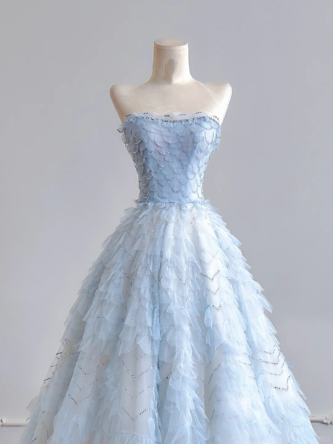 Robe de soirée longue en tulle et organza pailleté bleu clair brillant, longueur au sol, robe de bal, robe de remise de diplôme, nv5103