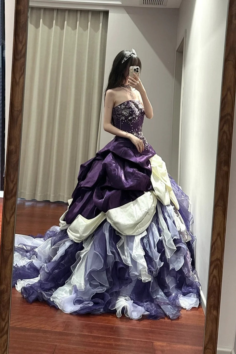 NiceVestidos - Robe de bal longue en satin et tulle violet, style princesse vintage, exquise, perlée, pour 16e anniversaire, NV5665