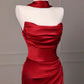 Robe de soirée longue en satin bordeaux ornée de perles nv4436