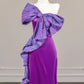 Lila Schleife Langes Satin Ballkleid Abendkleid Partykleid nv4961