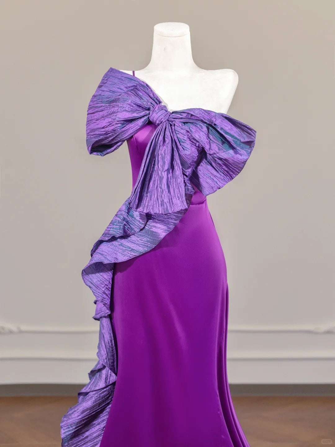 Lila Schleife Langes Satin Ballkleid Abendkleid Partykleid nv4961