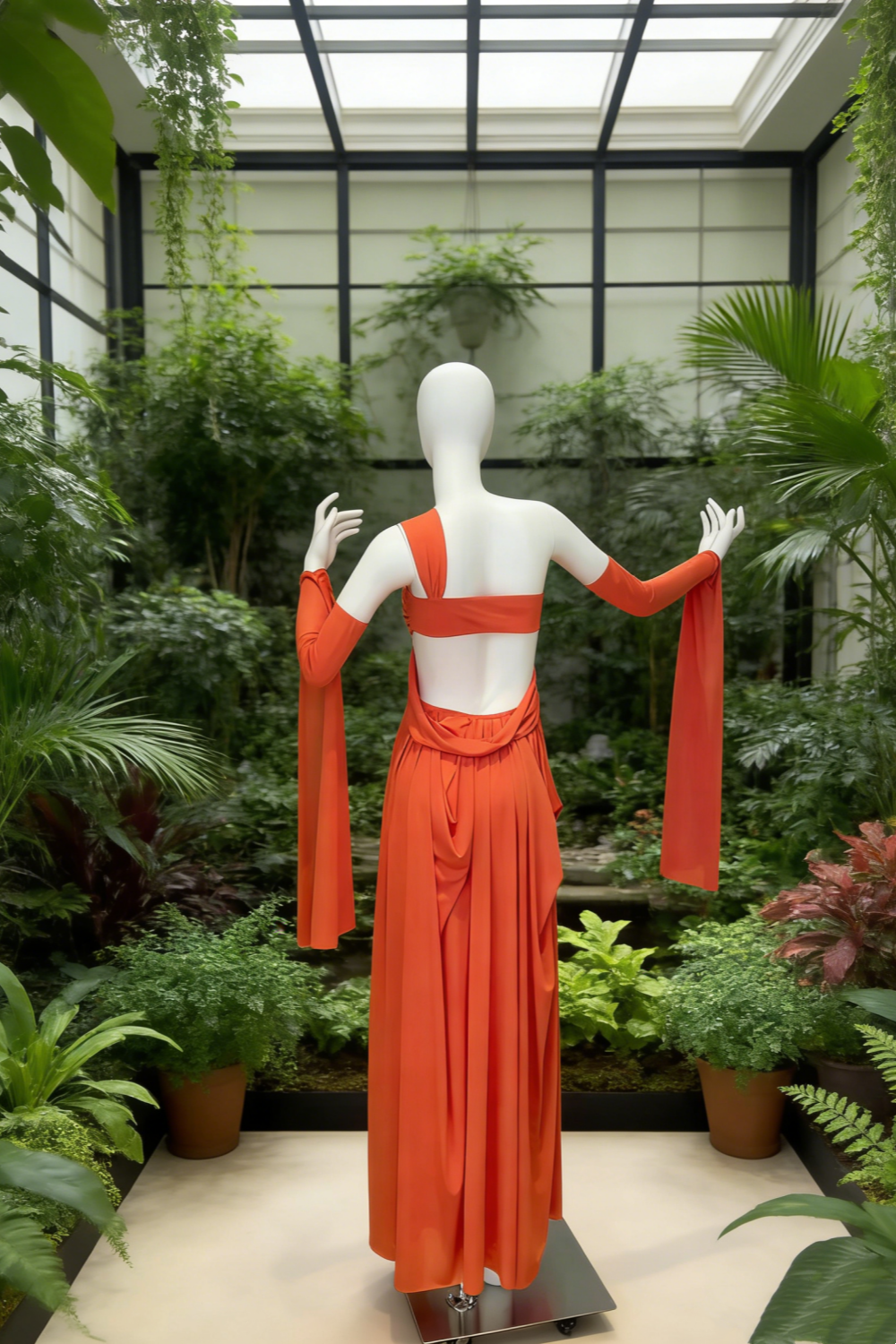 Vibrant Orange Matte One-Shoulder Twist Knot Backless Gown - Luxury Sash Draped Maxi Dress NV6783
