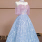 Rosa Blau Perlen Lange Tüll Bodenlangen Ballkleid Abendkleid nv5052