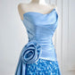 Blaues, glänzendes, langes, bodenlanges Satin-Ballkleid mit Pailletten, Abendkleid, Abschlusskleid, NV5104