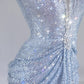Silbernes, glänzendes, langes Ballkleid mit Pailletten, Abendkleid, Partykleid, nv4722