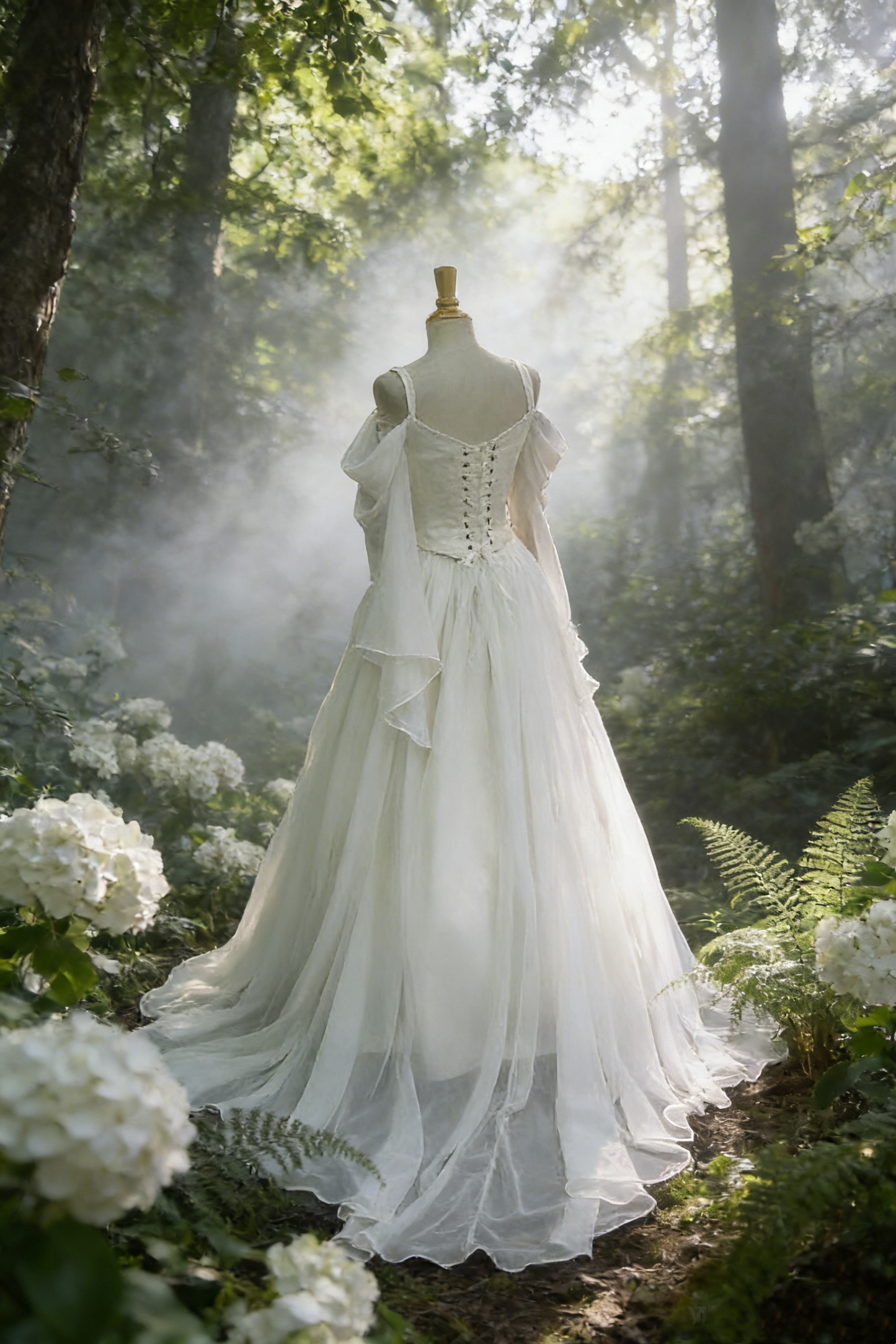 White Retro Long Evening Gown, Forest-Style Wedding Dress, Simple Wedding Dress NV6812