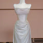 Weißes, glänzendes Satin-Abendkleid in bodenlanger Ball- und Abendgarderobe, NV5053