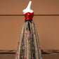 Rotes Tube-Top mit Blumenmuster, elegant, modisch, lang, Tüll, Ballkleid, Abendkleid, Partykleid, NV4746