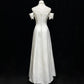 Robe de soirée longue en satin blanc, élégante et délicate, avec perles, nv4927