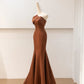 Robe de soirée longue en satin marron, élégante, style sirène, en tulle, nv4752