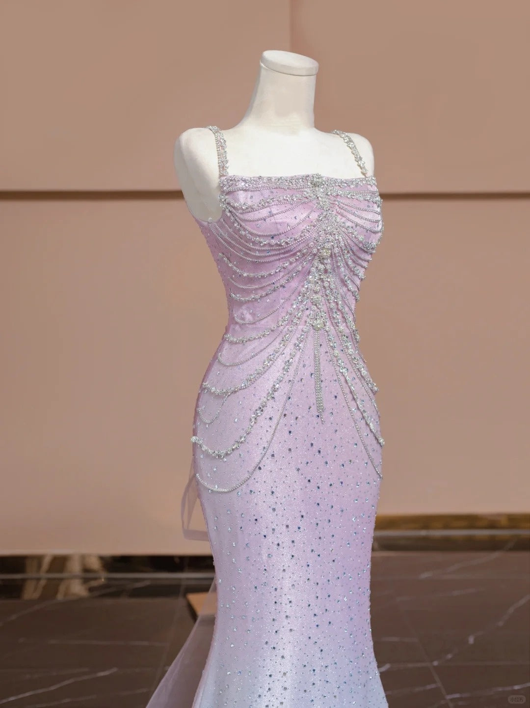 Blau Rosa Glitzer Perlen Ombre Lange Tüll Meerjungfrau Bodycon Bodenlangen Ballkleid Abendkleid Partykleid nv5054