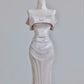 Silver Mesh Metallic Satin Long Mermaid Slim Prom Dress Evening Dress Party Dress nv4721