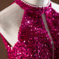 Robe de soirée longue rose à paillettes scintillantes nv4750