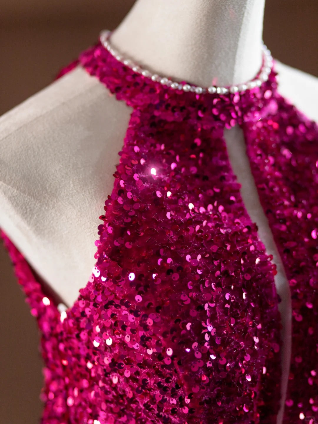 Robe de soirée longue rose à paillettes scintillantes nv4750