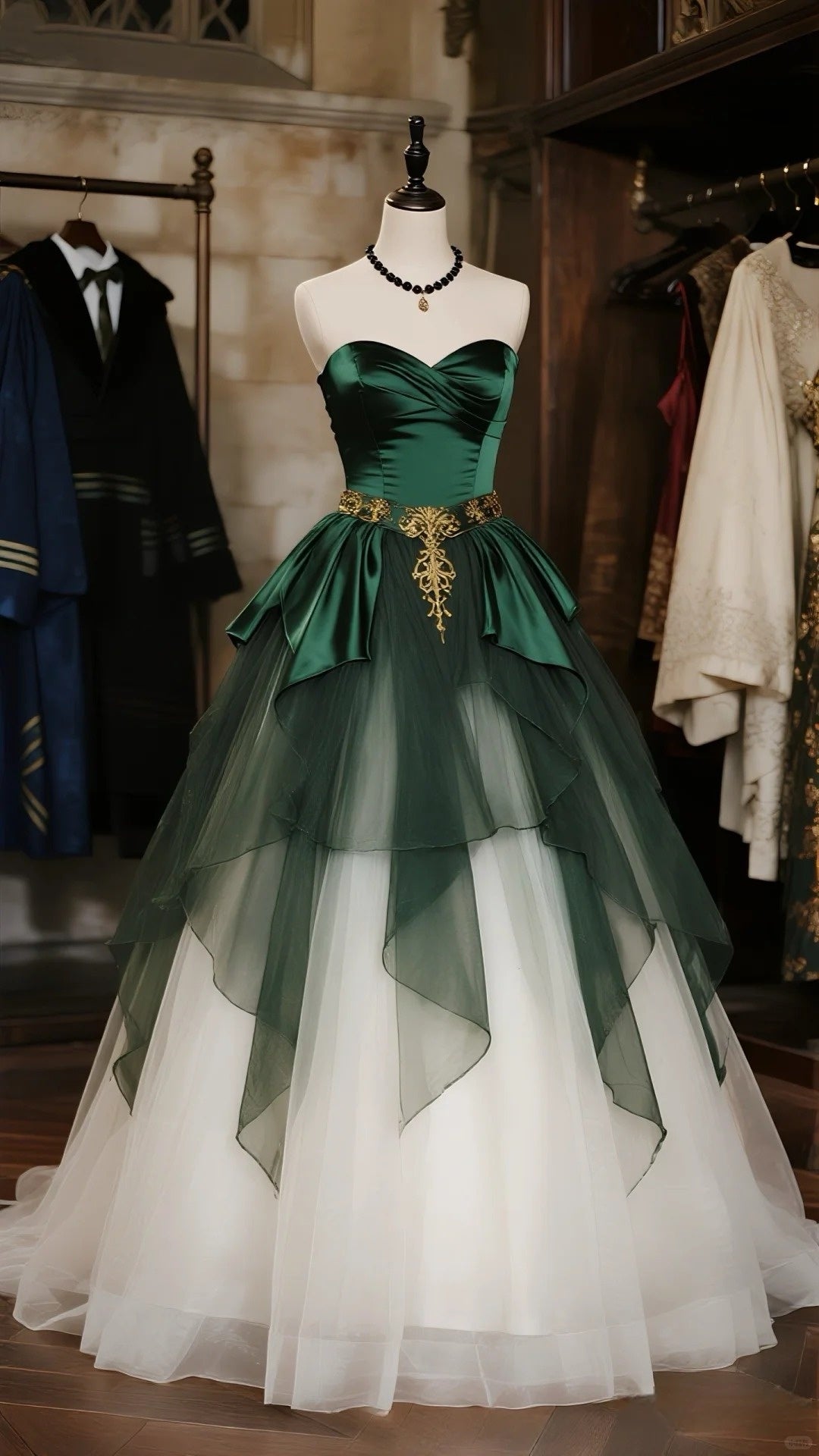 Robe de soirée longue en tulle vert élégant et tendance nv4793