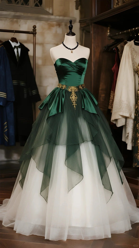 Grünes, elegantes, langes Ballkleid aus Tüll, NV4793