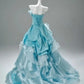 Robe de soirée longue en tulle bleu élégant et stylé nv4776
