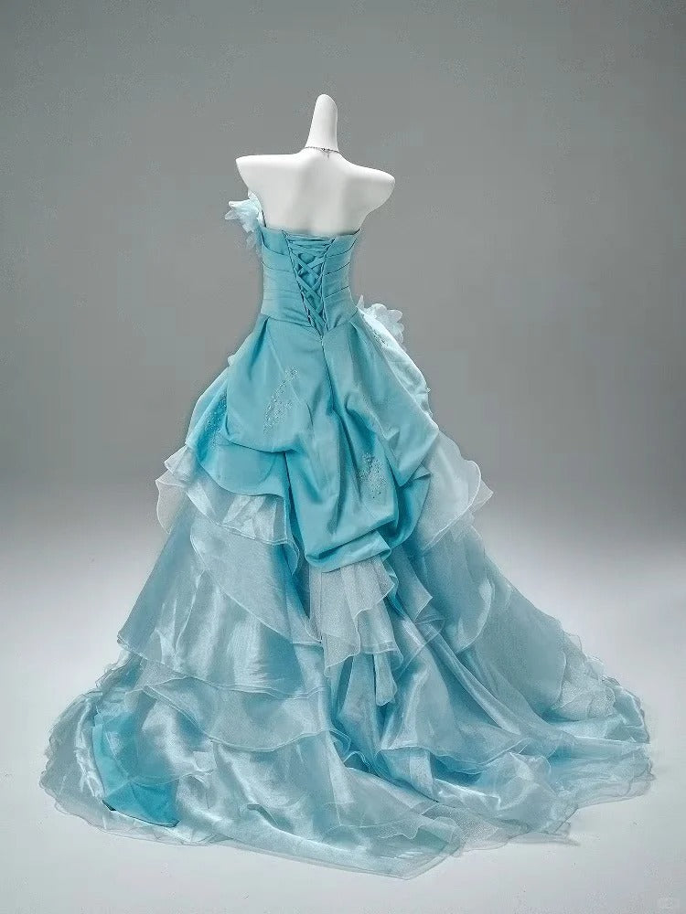 Robe de soirée longue en tulle bleu élégant et stylé nv4776