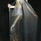 Blaues wunderschönes, exquisites, langes Satin-Ballkleid mit Perlen, Abendkleid, Partykleid, NV4378