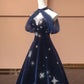 Robe de bal longue en velours bleu exquis, ornée d'étoiles et de perles, robe de soirée, robe de soirée, nv4732