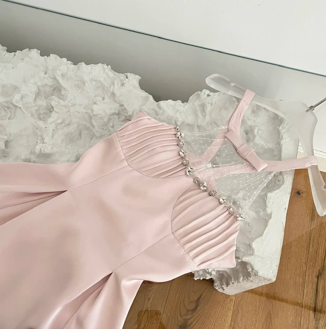 Rosa Perlen Süßes Kurzes Satin Homecoming Kleid Geburtstagskleid nv4785