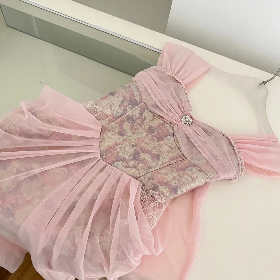 Robe de soirée courte en tulle à fleurs roses, robe de bal, robe d'anniversaire, robe de soirée nv4447