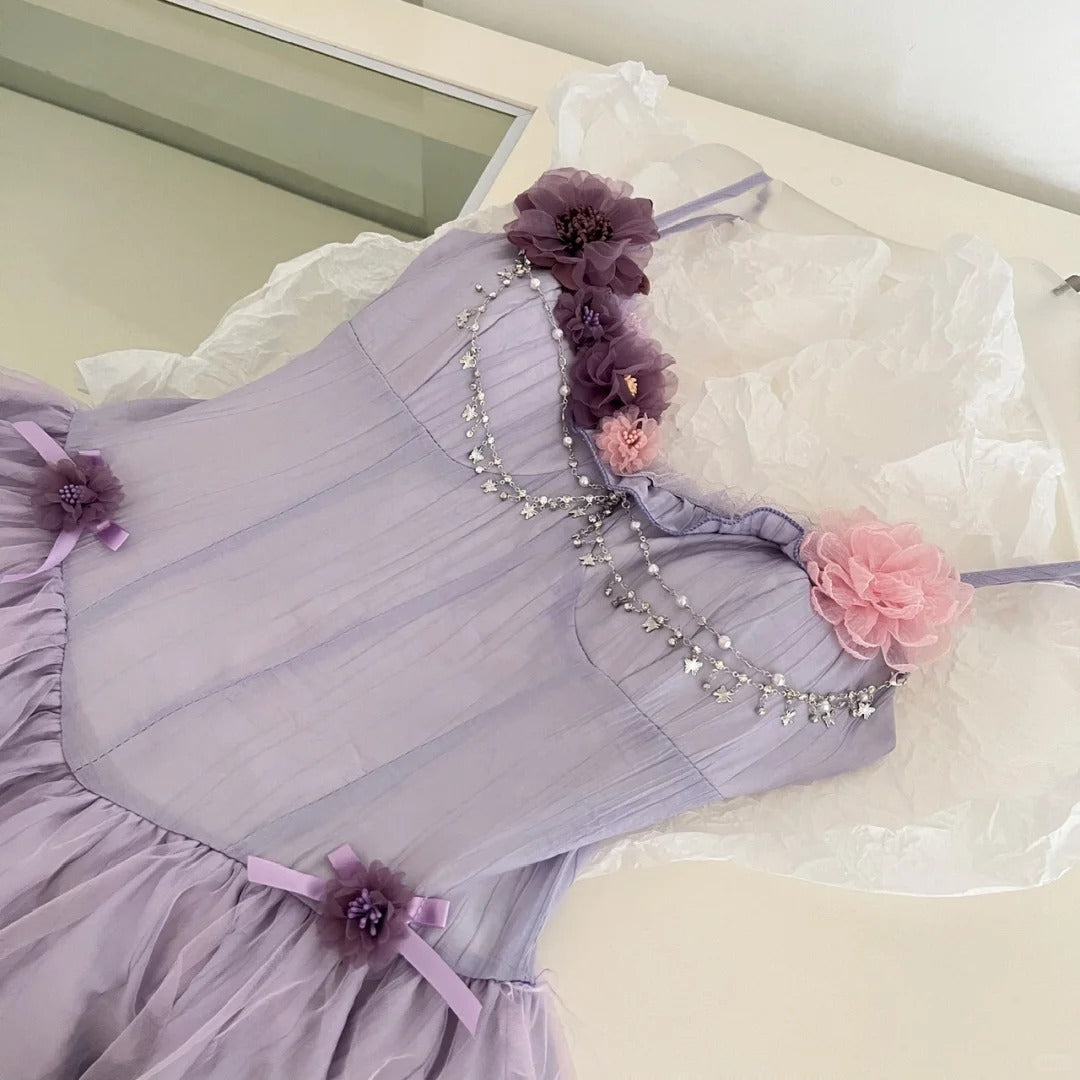 Lila Süßes Blumen Kurzes Chiffon Homecoming Kleid Ballkleid Abendkleid Geburtstagskleid nv4638