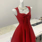 Robe de bal courte en satin rouge à nœud, tenue de soirée, d'anniversaire, nv4526