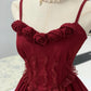 Robe de soirée courte en tulle à fleurs rouges, robe de bal, robe d'anniversaire, nv4525