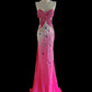 Pink Luxury Gorgeous Vintage Elegant Exquisite Gem Beaded Backless Long Mermaid Floor Length Train Chiffon Ball Gown Evening Gown Party Dress Prom Dress nv3965